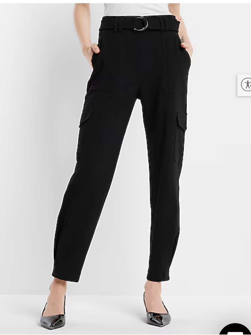 Express Black super high waisted tie belt cargo ankle pant - size 2